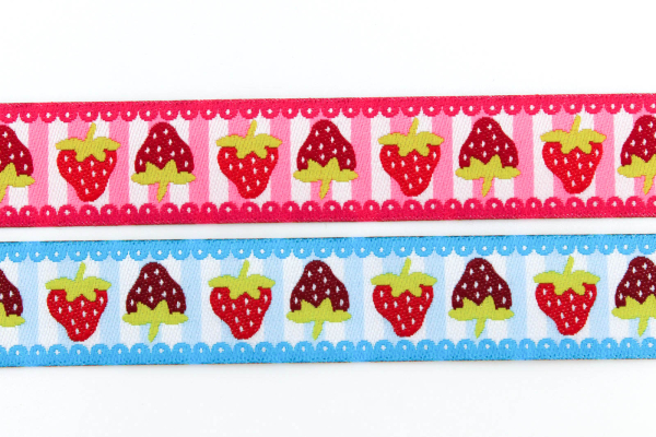 Webband Erdbeeren türkis (1 m)